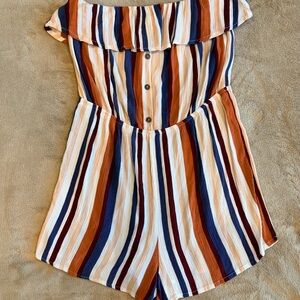 Rue21 Striped Romper M Blue Orange Boho Cottagecore Y2K Aesthetic Festival Wear